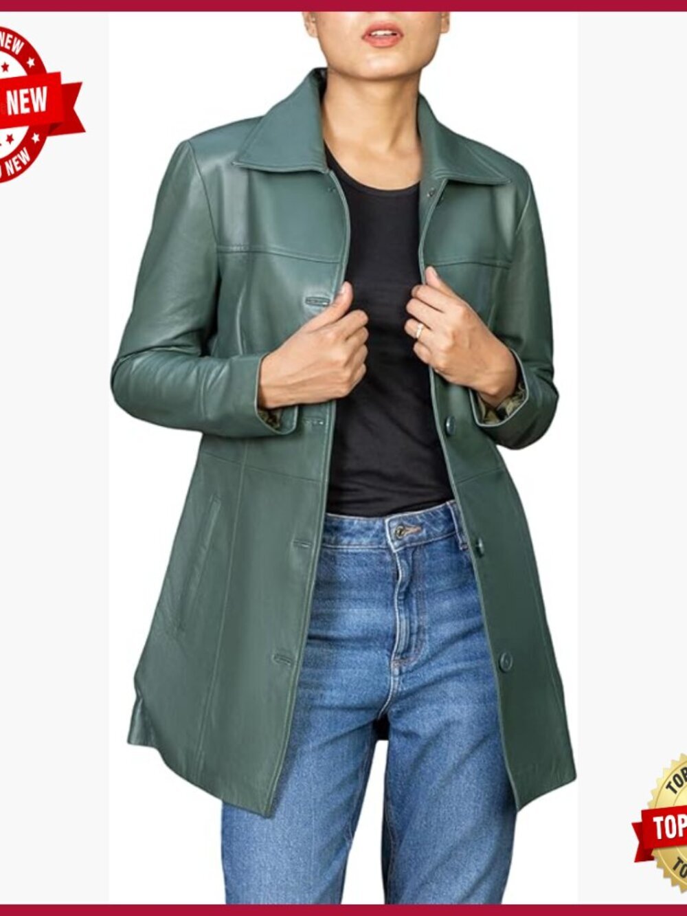 Genuine Leather Overcoat Blazer Style Jacket Women's 3/4 Length Classic Fit